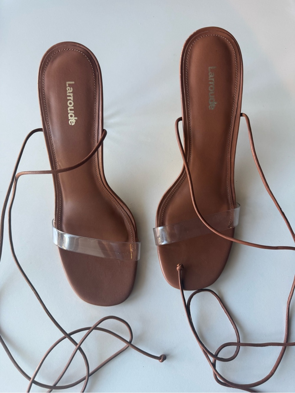 Larroudé Women's Brown Gloria Ankle Tie Up Sandal Heels Size 9 - Picture 6 of 8